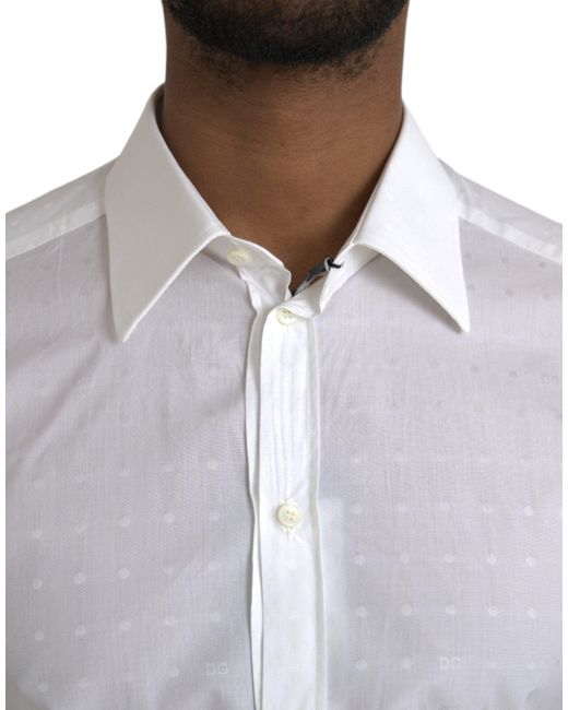 Dolce & Gabbana Gray White Logo Cotton Men Dress Gold Shirt for men