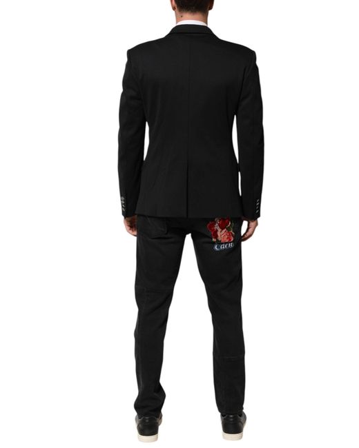 Dolce & Gabbana Black Dark Blue Cotton Men Jacket Coat Blazer Suit for men
