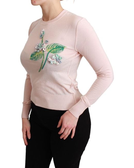 Dolce & Gabbana Pink Floral Silk Cashmere Pullover Sweater