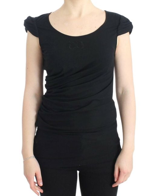 Roberto Cavalli Black Jersey Top Scoop Neck Short Sleeve