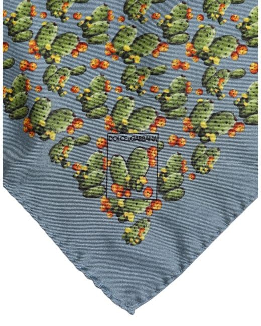 Dolce & Gabbana Gray Green Cactus Print Square Foulard Scarf for men