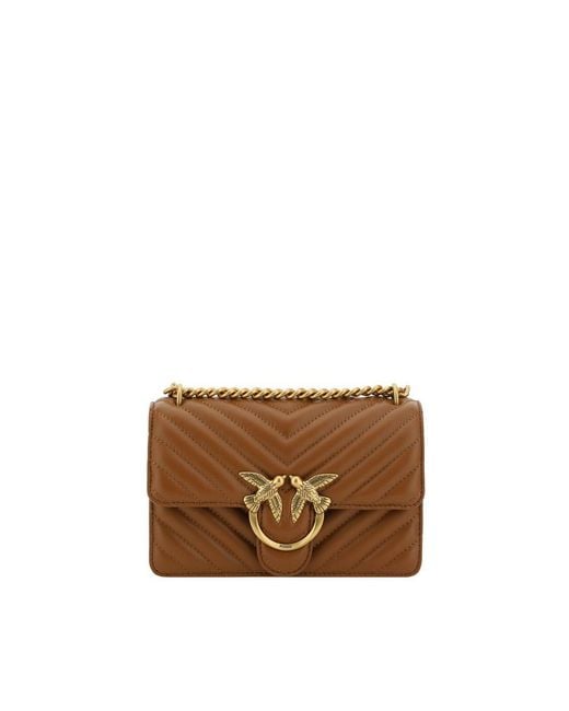 Pinko Brown Calf Leather Bos Taurus Shoulder Bag