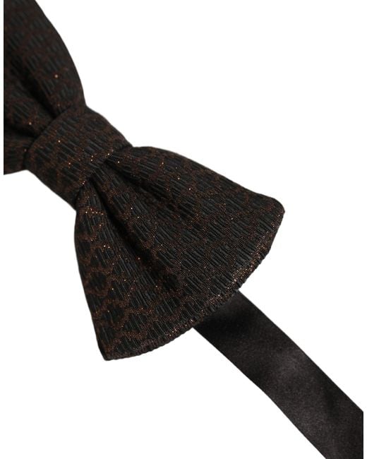 Dolce & Gabbana Black Men Brown 100% Silk Adjustable Neck Papillon Bow Tie for men