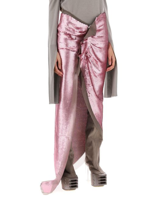 Rick Owens Pink Sequin Embroidered Skirt With Train