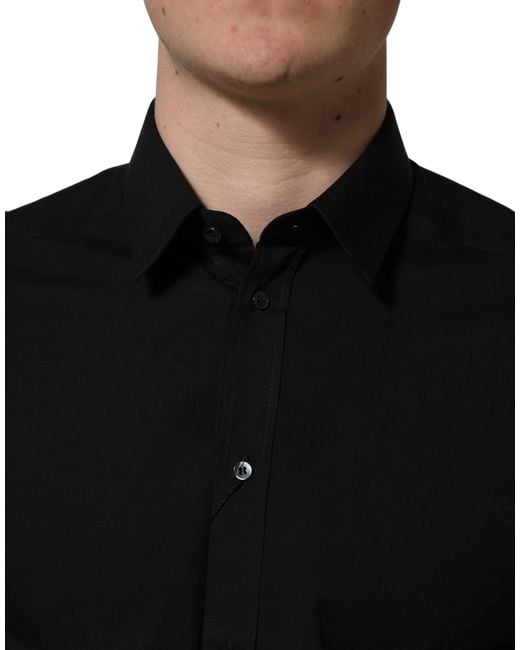Dolce & Gabbana Black Cotton Stretch Gold Fit Dress Shirt for men