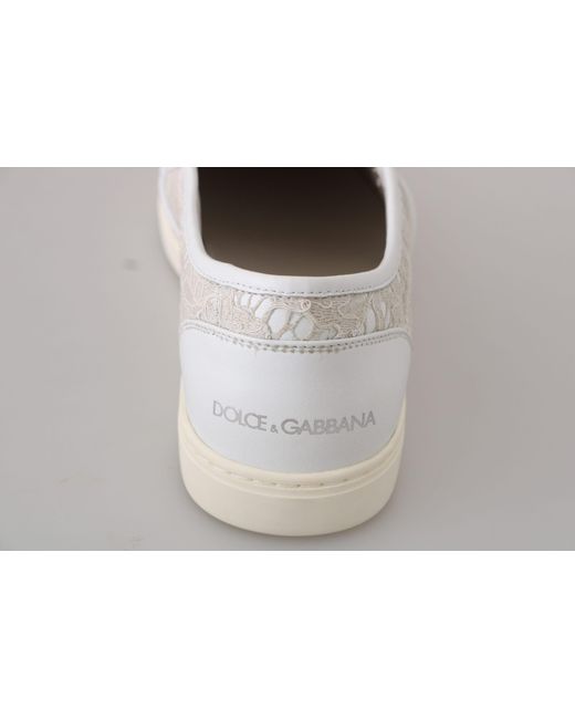 Dolce & Gabbana White Leather Lace Slip On Loafers Shoes