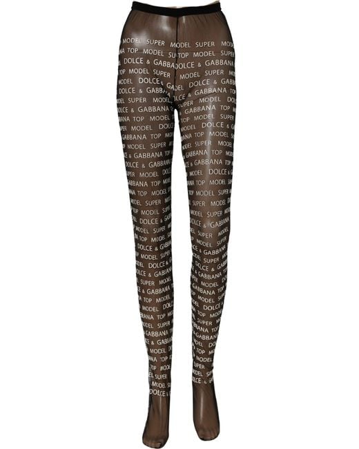 Dolce & Gabbana Black White All Over Print Sheer Stretch Tights Socks