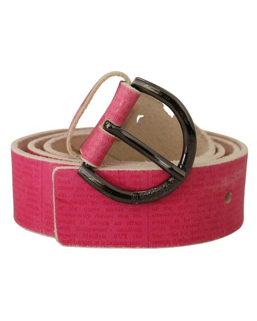 John Galliano Red Pink Leather Letter Logo Round Buckle Waist Belt