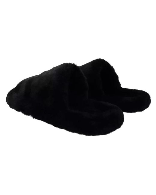Dolce & Gabbana Black Polyester Faux Fur Mens Flats Sandals Shoes for men