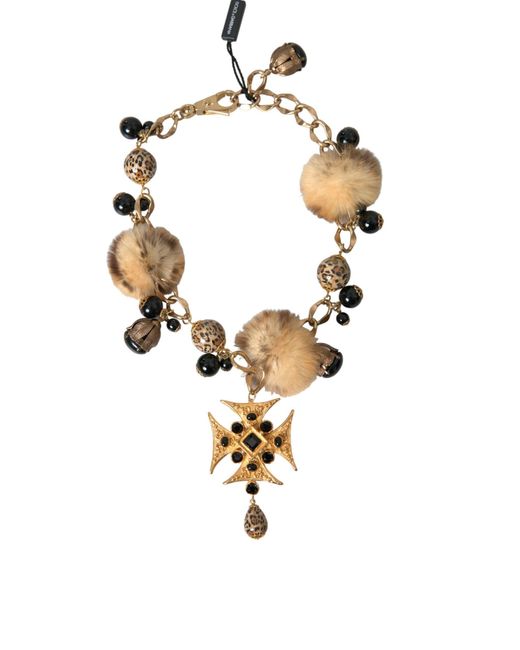 Dolce & Gabbana White Crystals Lapin Fur Filigree Chocker Necklace