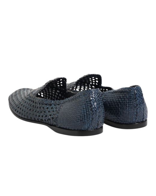 Dolce & Gabbana Blue Woven Leather Loafers for men