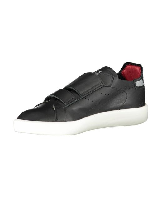 Diadora Black Sleek Leather Sneakers With Contrast Details for men