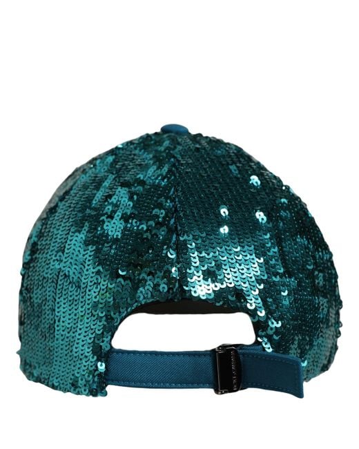 Dolce & Gabbana Men Green Cotton Sequin Baseball Cap 6 Panels Hat for men