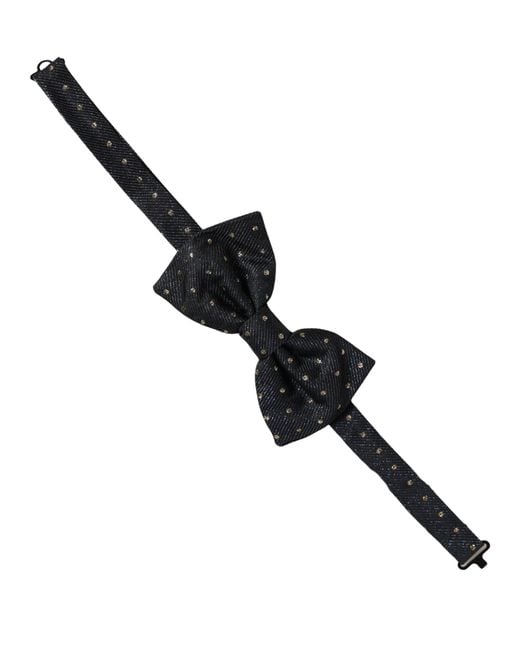 Dolce & Gabbana Men Black Polka Dot Silk Adjustable Neck Papillon Bow Tie for men