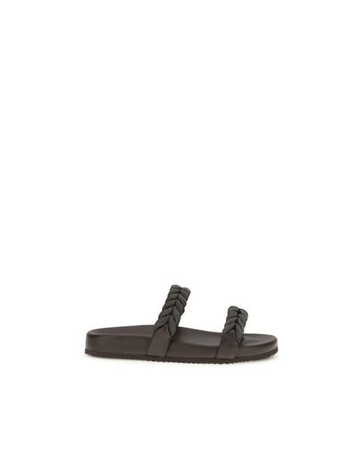 Brunello Cucinelli Black Brown Calf Leather Bos Taurus Flat Sandals