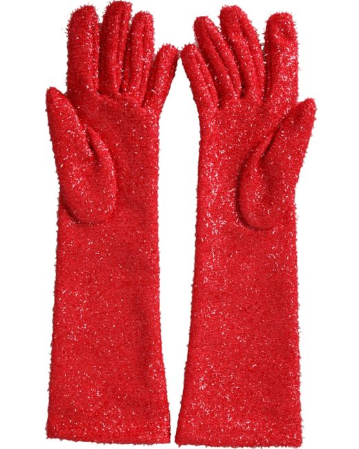 Dolce & Gabbana Red Lurex Fantasia Mid Arm Length Gloves
