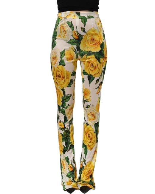 Dolce & Gabbana Yellow Multicolor Floral High Waist Straight Pants