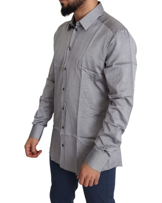 Dolce & Gabbana Gray Cotton Formal Gold Dress Shirt for men