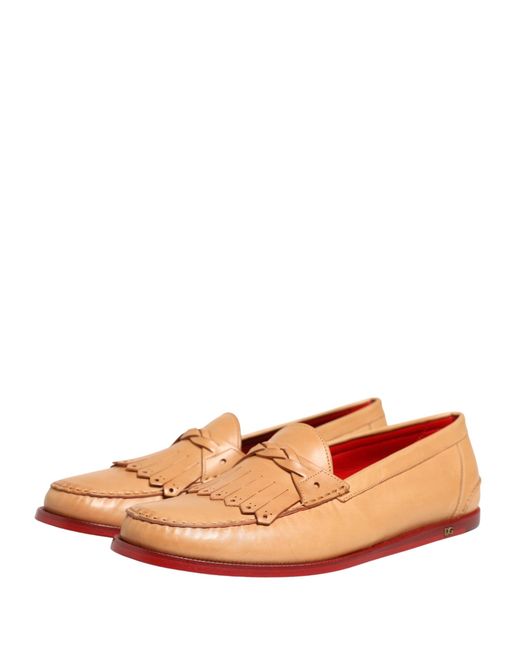 Dolce & Gabbana Pink Tassel Leather Slip On Loafers Shoes for men