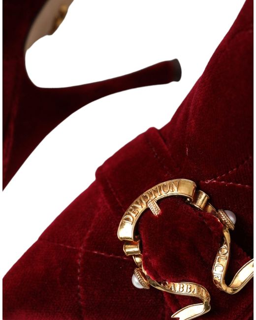 Dolce & Gabbana Red Dark Velvet Devotion Buckle Boots Shoes