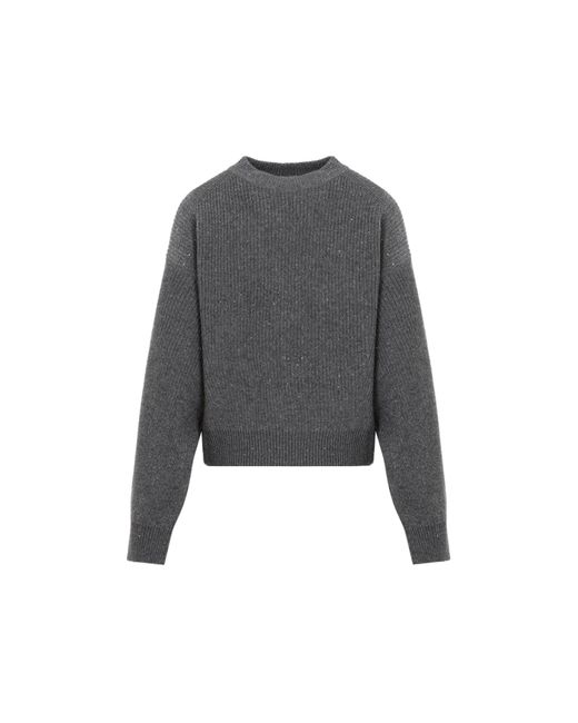 Brunello Cucinelli Gray Grey Micro Paillette Cashmere Sweater