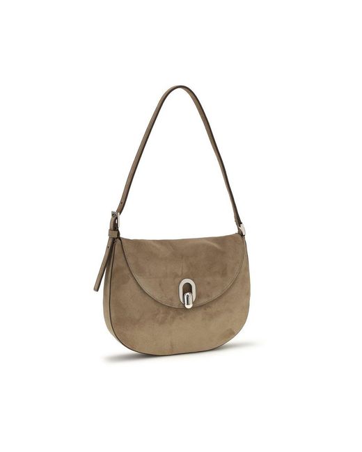 SAVETTE Brown Beige Calf Leather Bos Taurus Shoulder Bag