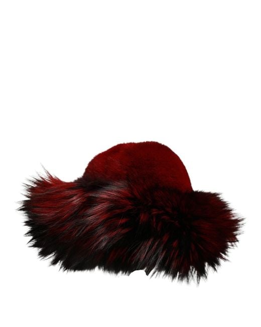 Dolce & Gabbana Black Red Fox Mink Fur S Bucket Capello Hat