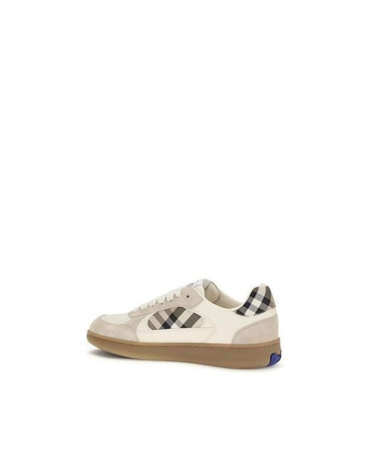 Burberry White Beige Calf Leather Bos Taurus Low Top Sneakers for men