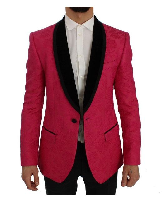 Dolce & Gabbana Red Floral Brocade Slim Blazer Jacket for men
