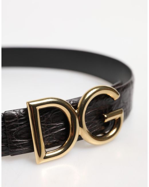 Dolce & Gabbana Black Crocodile Flank Nappa Leather Belt With Dg Logo for men