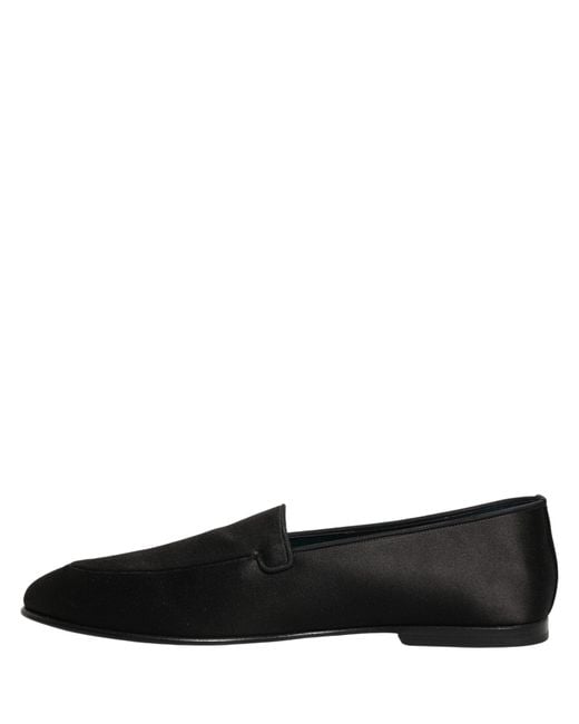 Dolce & Gabbana Black Satin Logo Slip On Flats Loafers Shoes for men