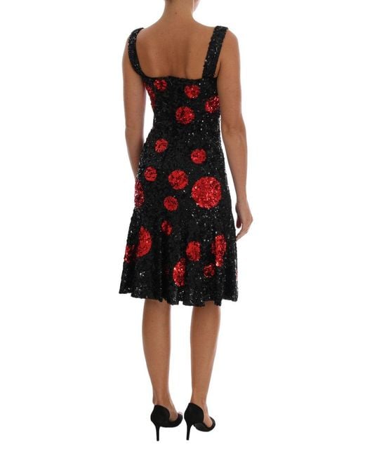 Dolce & Gabbana Black Red Polka Sequined Shift Dress