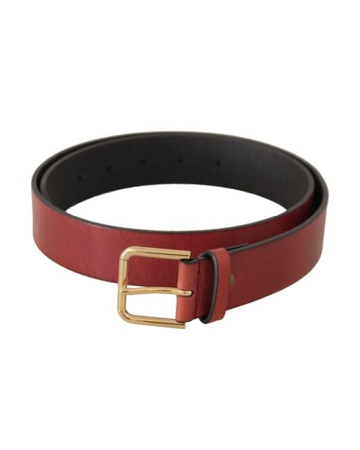 Dolce & Gabbana Red Elegant Leather Belt With Engraved Buckle