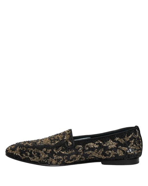 Dolce & Gabbana Black Gold Embellished Dress Loafers Shoes for men