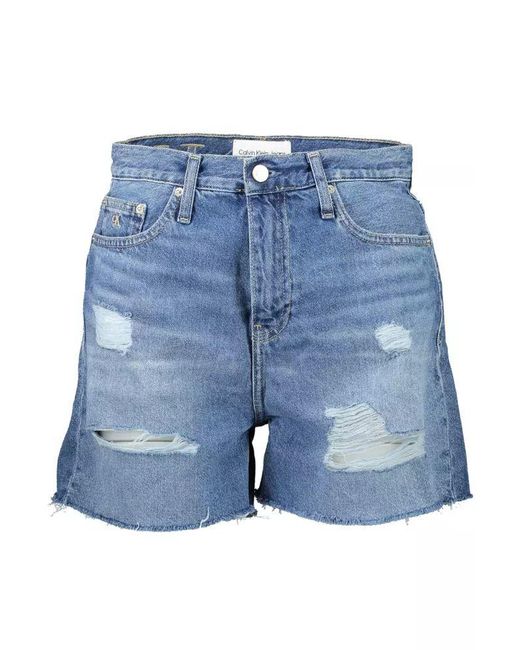 Calvin Klein Blue Chic Embroidered Denim Shorts With Worn Detail