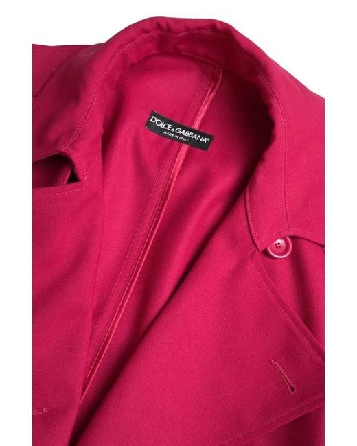 Dolce & Gabbana Red Dark Double Breasted Trench Coat Jacket