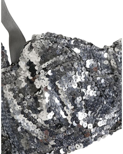 Dolce & Gabbana Gray Sequined Nyon Balconnet Bra Underwear Nylon Clothing