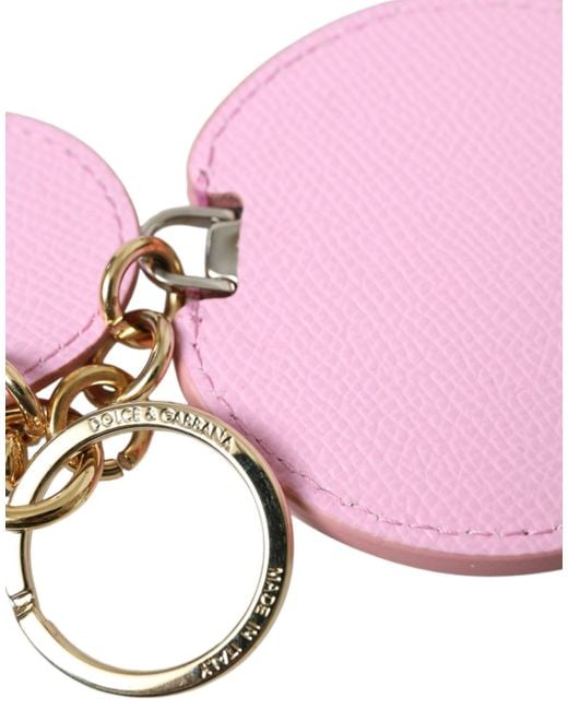 Dolce & Gabbana Pink Calf Leather Metal Logo Print Keyring Keychain