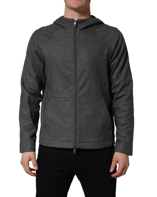 Dolce & Gabbana Gray Cotton Hooded Full Zip Bomber Jacket Nylon Clothing for men