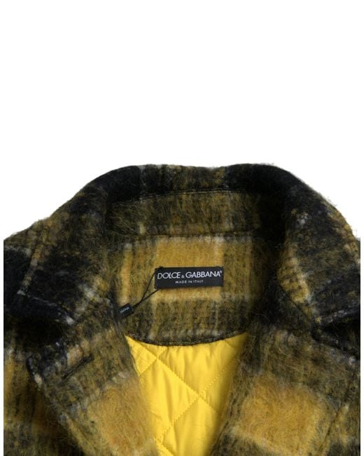 Dolce & Gabbana Green Yellow Plaid Long Sleeve Casual Coat Jacket