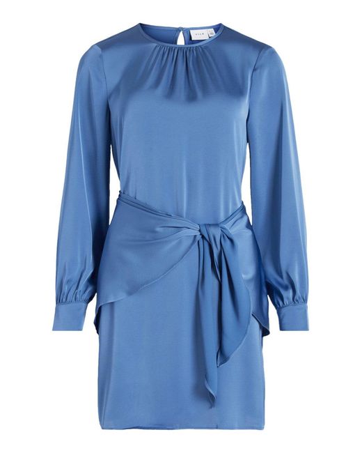 VILA CLOTHES Blue Mini Dress Tiewaist Style