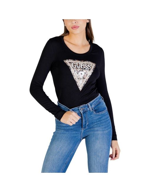 Guess Black Cotton Long Sleeve T-Shirt