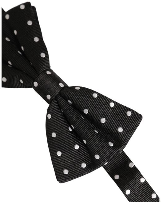 Dolce & Gabbana Black White Polka Dot Adjustable Neck Papillon Bow Tie for men