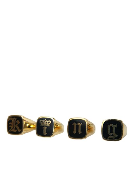 Dolce & Gabbana Black Brass King Enamel Set Of 4 Ring for men
