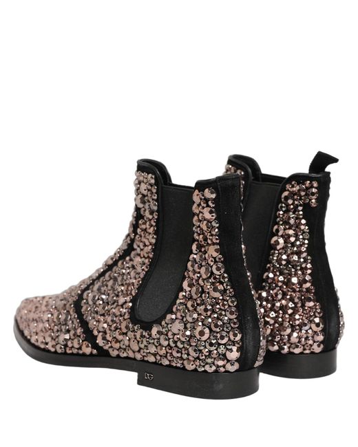 Dolce & Gabbana Brown Silver Embellished Chelsea Ankle Boots Shoes for men