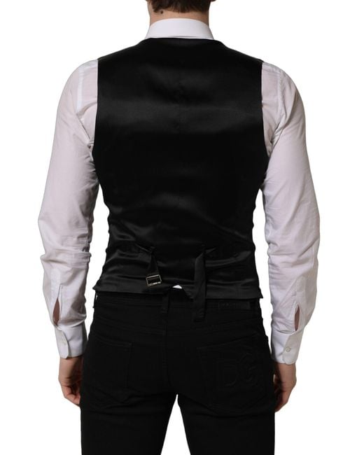 Dolce & Gabbana Black Wool Single Breasted Waistcoat Vest for men