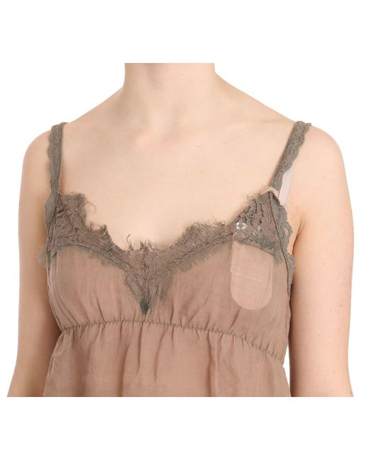 Pink Memories Blue Brown Lace Spaghetti Strap Plunging Top Blouse