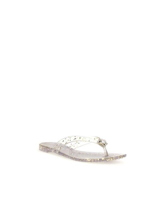Casadei White Gold Polyurethane Flat Sandals