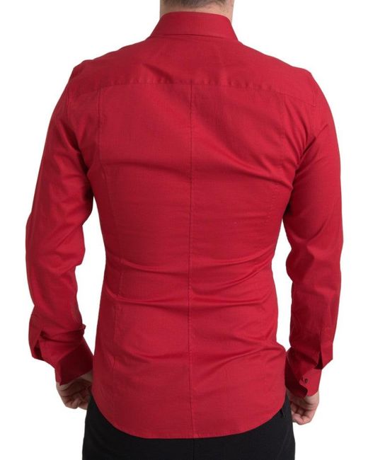 Dolce & Gabbana Red Collared Long Sleeve Sicilia Shirt for men