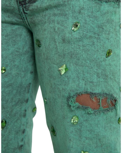 Dolce & Gabbana Green Crystals Cotton Stretch Slim Jeans for men